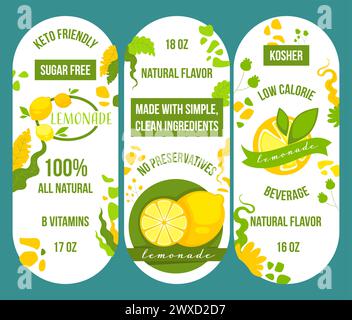 Limonata senza zucchero e naturale, etichetta con emblema Illustrazione Vettoriale