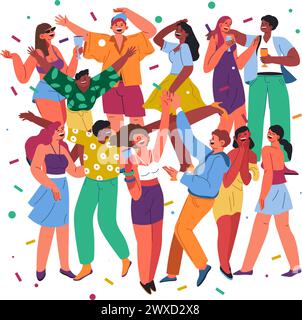 Gente che si diverte e si diverte, giovani in discoteca Illustrazione Vettoriale