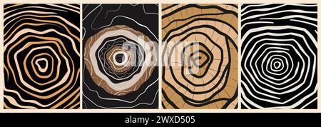 Set di moderni anelli di alberi astratti sfondi. Illustrazione Vettoriale