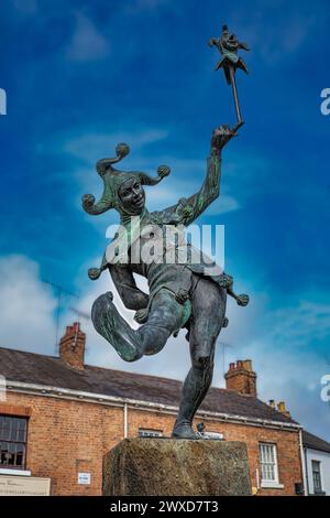 The Fool o Jester Statue a Stratford upon Avon, Warwickshire Foto Stock