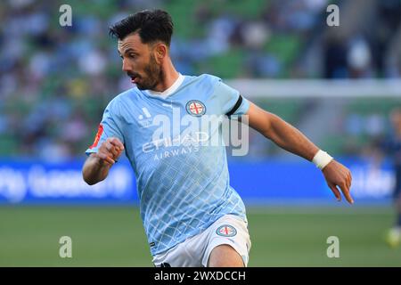 MELBOURNE, AUSTRALIA 30 marzo 2024. Centrocampista del Melbourne City, il tedesco Tolgay Arslan(10) in azione durante l'A League Men Round 22 Melbourne City contro Newcastle United Jets all'AAMI Park di Melbourne, Australia. Crediti: Karl Phillipson/Alamy Live News Foto Stock