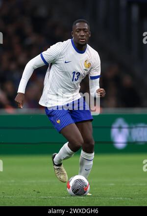 Marsiglia, Francia. 26 marzo 2024. Ibrahima Konate di Francia durante l'amichevole internazionale all'Orange Vélodrome di Marsiglia. Il credito per immagini dovrebbe essere: Jonathan Moscrop/Sportimage Credit: Sportimage Ltd/Alamy Live News Foto Stock