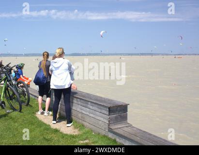 I turisti a Neusiedler SEE, la destinazione preferita per le attività ricreative in Austria Foto Stock