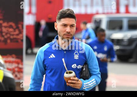 Gonzalo Montiel di Nottingham Forest durante la partita di Premier League tra Nottingham Forest e Crystal Palace al City Ground di Nottingham sabato 30 marzo 2024. (Foto: Jon Hobley | mi News) crediti: MI News & Sport /Alamy Live News Foto Stock