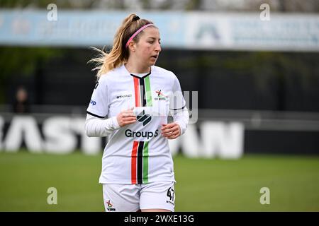 Oostakker, Belgio. 30 marzo 2024. ELISA Carravetta (47) della OHL scattata durante una partita di calcio femminile tra KAA Gent e OH Leuven nella 2a giornata di PO1 nella stagione 2023-2024 della belga lotto Womens Super League, sabato 24 marzo 2024 a Oostakker, BELGIO. Crediti: Sportpix/Alamy Live News Foto Stock
