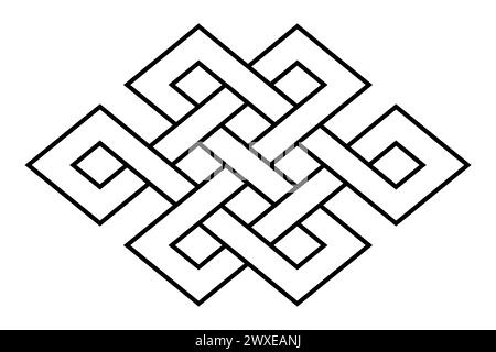 Nodo senza fine, noto anche come nodo eterno. Forma comune di nodo intrecciato e uno degli otto simboli di buon auspicio nell'induismo, nel Giainismo e nel Buddismo. Foto Stock