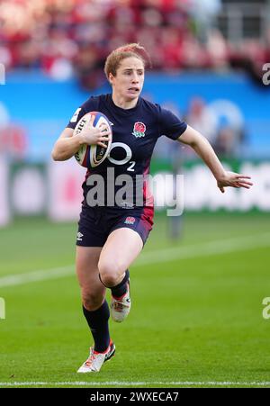 L'inglese Abby Dow durante il Guinness Women's Six Nations Match ad Ashton Gate, Bristol. Data foto: Sabato 30 marzo 2024. Foto Stock