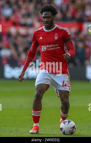 Nottingham, Regno Unito. 30 marzo 2024. Ola Aina di Nottingham Forest durante la partita di Premier League Nottingham Forest vs Crystal Palace al City Ground, Nottingham, Regno Unito, 30 marzo 2024 (foto di Gareth Evans/News Images) a Nottingham, Regno Unito il 30/3/2024. (Foto di Gareth Evans/News Images/Sipa USA) credito: SIPA USA/Alamy Live News Foto Stock