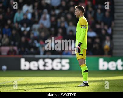 Vitality Stadium, Boscombe, Dorset, Regno Unito. 30 marzo 2024. Premier League Football, AFC Bournemouth contro Everton; Neto of Bournemouth Watches Play Credit: Action Plus Sports/Alamy Live News Foto Stock