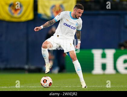 Villarreal, Spagna. 14 marzo 2024. Jonathan Clauss dell'Olympique Marseille durante la partita di UEFA Europa League, turno del 16, andata e ritorno, tra Villarreal CF e Olimpique Marseille giocata allo stadio la ceramica il 14 marzo 2024 a Villarreal, Spagna. (Foto di Sergio Ruiz/PRESSINPHOTO) credito: PRESSINPHOTO SPORTS AGENCY/Alamy Live News Foto Stock