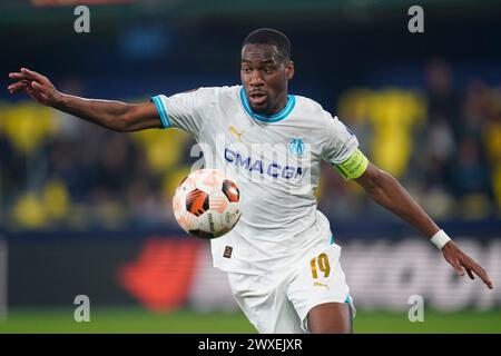 Villarreal, Spagna. 14 marzo 2024. Geoffrey Kondogbya dell'Olympique Marseille durante la partita di UEFA Europa League, turno del 16, andata e ritorno, tra Villarreal CF e Olimpique Marseille giocata allo stadio la ceramica il 14 marzo 2024 a Villarreal, Spagna. (Foto di Sergio Ruiz/PRESSINPHOTO) credito: PRESSINPHOTO SPORTS AGENCY/Alamy Live News Foto Stock