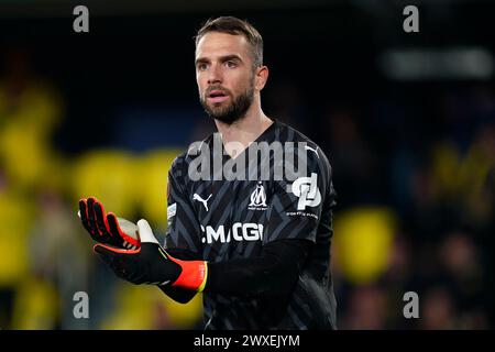 Villarreal, Spagna. 14 marzo 2024. Pau Lopez dell'Olympique Marseille durante la partita di UEFA Europa League, turno del 16, andata e ritorno, tra Villarreal CF e Olimpique Marseille giocata allo Stadio la ceramica il 14 marzo 2024 a Villarreal, Spagna. (Foto di Sergio Ruiz/PRESSINPHOTO) credito: PRESSINPHOTO SPORTS AGENCY/Alamy Live News Foto Stock