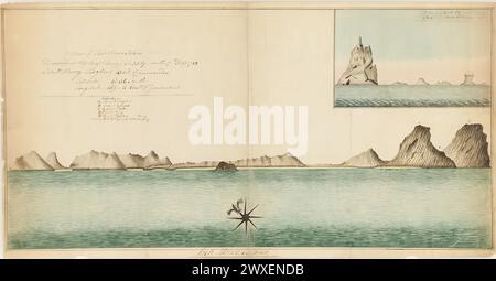 arte vintage. Una veduta dell'isola di Lord Howe, Australia. . Mappa manoscritta che descrive il profilo di Lord Howe Island attribuito a Henry Lidgbird Ball . 1795 Foto Stock