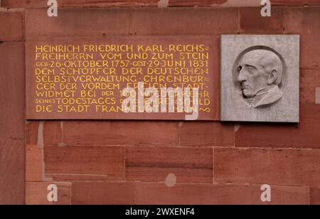 Targa commemorativa e rilievo per Heinrich Friedrich Karl Reichsfreiherr vom und zum Stein, Chiesa di San Paolo, Piazza San Paolo, Francoforte sul meno Foto Stock