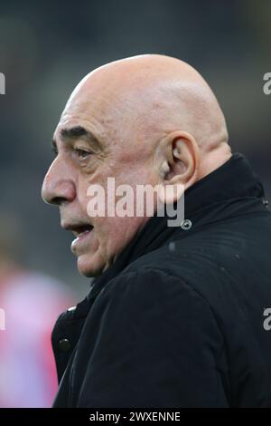 Adriano Galliani, CEO dell'AC Monza, durante la partita di serie A tra Torino FC e AC Monza del 30 marzo 2024 allo Stadio Olimpico grande Torino di Torino Foto Stock