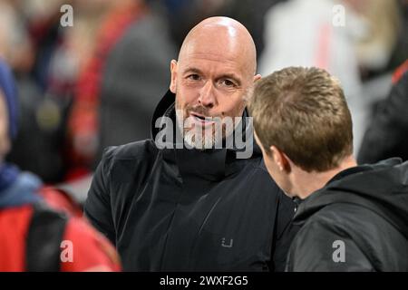 Erik Ten Hag manager del Manchester United durante la partita di Premier League Brentford vs Manchester United al Gtech Community Stadium, Londra, Regno Unito, 30 marzo 2024 (foto di Cody Froggatt/News Images) Foto Stock