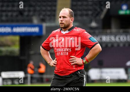 Swansea, Galles. 30 marzo 2024. PJ Botha degli Emirates Lions durante la partita del 13° round del United Rugby Championship (URC) tra Ospreys ed Emirates Lions al Swansea.com Stadium di Swansea, Galles, Regno Unito, il 30 marzo 2024. Crediti: Duncan Thomas/Majestic Media. Foto Stock