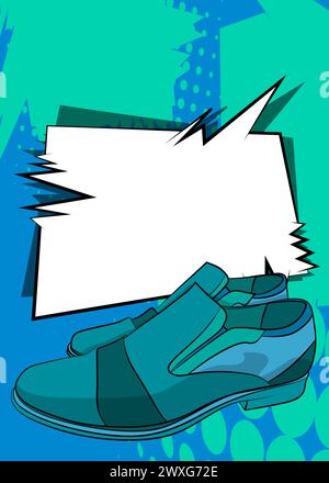 Cartoon Elegant Shoes con bolla vocale vuota, sfondo in pelle fumettistica. Fumetti vettoriali retrò e pop art. Illustrazione Vettoriale