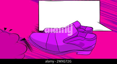 Cartoon Elegant Shoes con bolla vocale vuota, sfondo in pelle fumettistica. Fumetti vettoriali retrò e pop art. Illustrazione Vettoriale