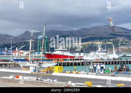 Lyttelton Harbour (porto di Christchurch), Lyttelton, penisola di Banks, Canterbury, nuova Zelanda Foto Stock