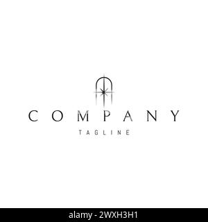 Logo vettoriale con un'immagine astratta di una stella luminosa sullo sfondo di un passaggio ad arco. Illustrazione Vettoriale