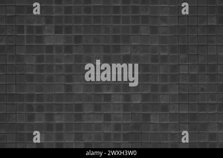Piastrelle in ceramica quadrata a mosaico struttura del bagno con motivo astratto nero scuro, struttura del bagno con sfondo a trama di carta igienica. Foto Stock