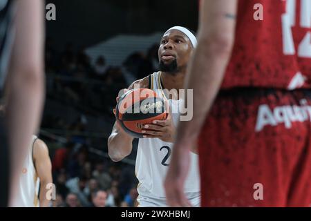 Guerschon Yabusele del Real Madrid in azione durante la partita di campionato ACB tra Real Madrid e BAXI Manresa al WiZink Center il 31 marzo 2024 a Madri Foto Stock