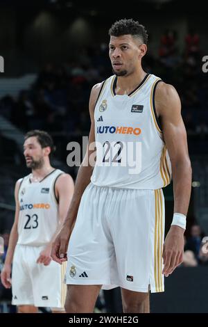 Madrid, Spagna. 31 marzo 2024. Edy Tavares del Real Madrid in azione durante la partita di campionato ACB tra Real Madrid e BAXI Manresa al WiZink Center il 31 marzo 2024 a Madrid, Spagna. (Foto di Oscar Gonzalez/Sipa USA) credito: SIPA USA/Alamy Live News Foto Stock