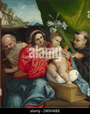 La Vergine col bambino con i Santi Girolamo e Nicola da Tolentino di Lorenzo lotto, 1522 Foto Stock