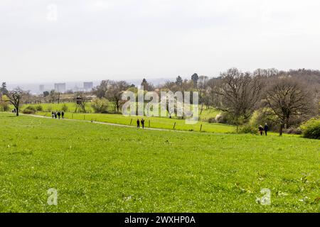 Sonniger Ostersonntag Milde Temperaturen und Sonnenschein locken viele Menschen am Ostersonntag in Die Natur im Taunus. Auch der März 2024 War deutlich wärmer als das langjährige Mittel., Kronberg Hessen Deutschland *** la domenica di Pasqua soleggiata temperature miti e il sole attirano molte persone nella natura nella regione di Taunus la domenica di Pasqua marzo 2024 era anche significativamente più calda della media a lungo termine , Kronberg Assia Germania Foto Stock