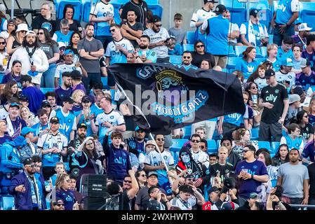 30 marzo 2024, Charlotte, NC, USA: I tifosi di calcio mostrano il loro sostegno durante la partita Charlotte FC vs FC Cincinnati al Bank of America Stadium di Charlotte, NC. (Credit Image: © Walter G Arce Sr Grindstone medi/ASP) SOLO PER USO EDITORIALE! Non per USO commerciale! Foto Stock