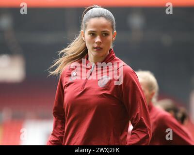 Londra, Regno Unito. 31 marzo 2024. Londra, Inghilterra, marzo 31 2024: Freya Godfrey (14 Charlton Athletic) ha preceduto la partita della fa Womens Championship tra il Charlton Athletic e Birmingham City alla Valley di Londra, Inghilterra. (Jay Patel/SPP) credito: SPP Sport Press Photo. /Alamy Live News Foto Stock