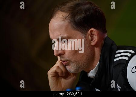 MONACO, Germania. , . Allenatore del FcBayern, allenatore, Thomas TUCHEL durante la partita di calcio della Bundesliga tra il Bayern Muenchen e il Borussia Dortmund, BVB, all'Allianz Arena di Monaco il 30. Marzo 2024, Germania. DFL, Fussball, 0:2 (foto e copyright @ Jerry ANDRE/ATP Images) (ANDRE Jerry/ATP/SPP) credito: SPP Sport Press Photo. /Alamy Live News Foto Stock