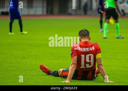 UYO, NIGERIA - MARZO 31; Saadi Radouani di USM Alger durante la partita della CAF Confederations Cup tra Rivers United of Nigeria e USM Alger (Algeria) Foto Stock