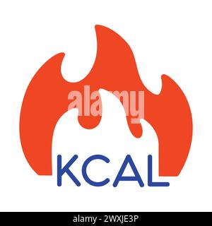 Icona solida del vettore di fuoco kcal. Calorie bruciate, segni di bruciatura dei grassi. Simbolo grafico per la progettazione di siti Web e app per la perdita di peso e fitness, logo, app, interfaccia utente Illustrazione Vettoriale