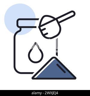 Latte in polvere in scatola e icona vettoriale a cucchiaio. Cartello prodotto lattiero-caseario. Simbolo grafico per la progettazione di siti Web e app per cucinare, logo, app, interfaccia utente Illustrazione Vettoriale