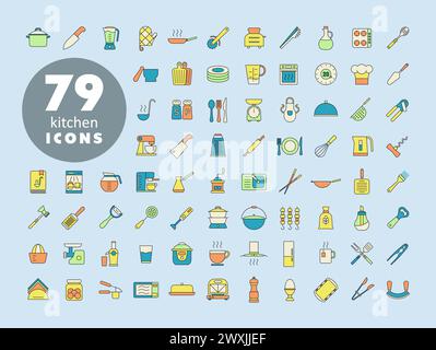 Icone vettoriali per cucina e cucina. Simbolo grafico per la progettazione di siti Web di cucina, logo, app, UI Illustrazione Vettoriale