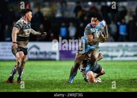 Featherstone, Inghilterra - 29 marzo 2024 Renouf Atoni di Wakefield Trinity affronta Danny Addy dei Featherstone Rovers. Campionato Betfred Rugby League, Featherstone Rovers vs Wakefield Trinity al Millenium Stadium, Featherstone, UK Dean Williams Foto Stock