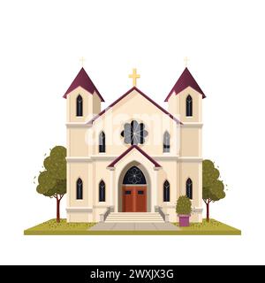 Edificio della chiesa cattolica. illustrazione vettoriale isolata. Illustrazione Vettoriale