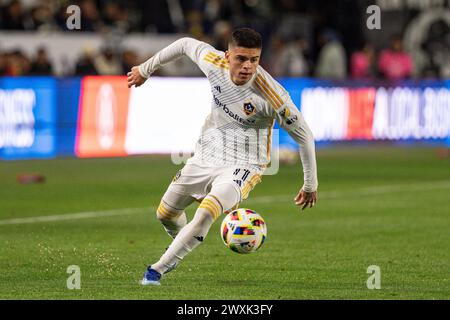 L'attaccante dei Los Angeles Galaxy Gabriel PEC (11) durante una partita della MLS contro i Seattle Sounders, sabato 30 marzo 2023, al Dignity Health Sports Pa Foto Stock