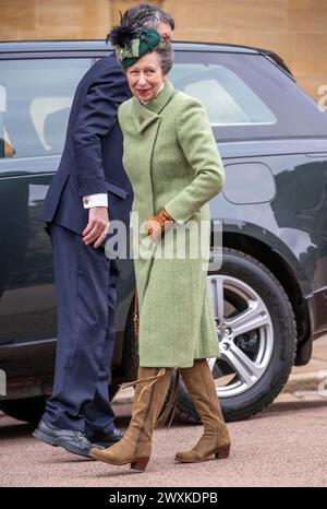 Windsor, Inghilterra. REGNO UNITO. 31 marzo 2024. La Principessa Anna, Principessa reale partecipa al tradizionale servizio pasquale presso la Cappella di San Giorgio, il Castello di Windsor . Crediti: Anwar Hussein/Alamy Live News Foto Stock