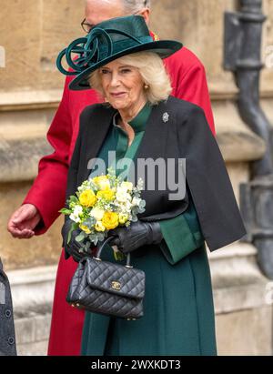 Windsor, Inghilterra. REGNO UNITO. 31 marzo 2024. La regina Camilla partecipa al tradizionale servizio pasquale presso la Cappella di San Giorgio, il Castello di Windsor . Crediti: Anwar Hussein/Alamy Live News Foto Stock