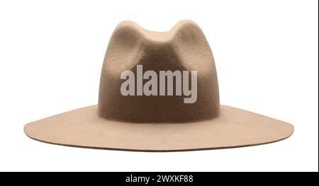 Cappello da cowboy in feltro con vista frontale ritagliato sul bianco. Foto Stock