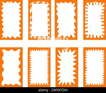 Riquadro rettangolare onda. Bordo smerlato a forma di doodle con motivo ondulato. Design grafico. Graziosa cornice ricurva. Sfondo astratto geometrico. Disegnato a mano Illustrazione Vettoriale