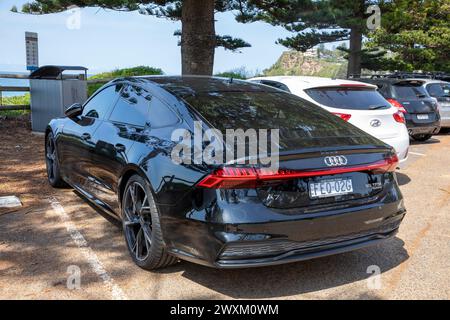 Auto sportiva berlina Audi A7 nera del 2021 parcheggiata a Sydney, a Newport Beach Australia Foto Stock