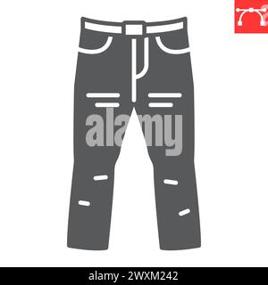 Icona glifo jeans, abbigliamento e shopping, icona vettore jeans denim, grafica vettoriale, segno solido tratto modificabile, eps 10. Illustrazione Vettoriale