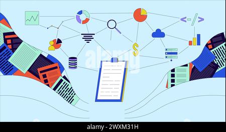 Concetto di illustrazione lineare 2D per la gestione del database Illustrazione Vettoriale