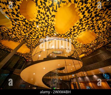 Budapest, Ungheria - 02.10. 24) Casa della musica, (Magyar Zene Haza), sala di musica contemporanea. Edificio fantastico nel parco cittadino (varosliget). Foto Stock