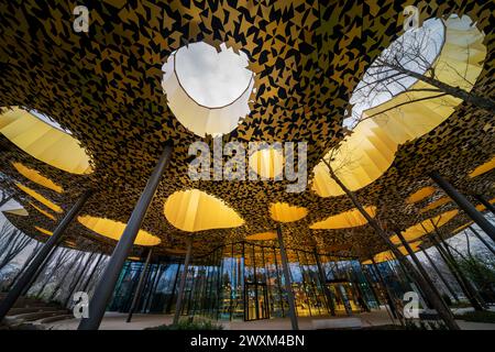 Budapest, Ungheria - 02.10. 24) Casa della musica, (Magyar Zene Haza), sala di musica contemporanea. Edificio fantastico nel parco cittadino (varosliget). Foto Stock