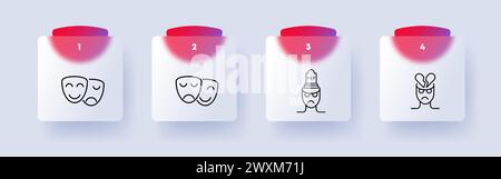 Set icone umore. Maschere da teatro, sorriso, rabbia, uomo, silhouette, assistenza sanitaria, faccia arrabbiata, cupo, grave, numerazione. Controllare il concetto di condizione. GL Illustrazione Vettoriale